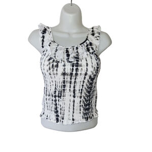 Wonderly White Black Tie Dye Smocked Ruffle Tank summer sz XL beach vacay Top